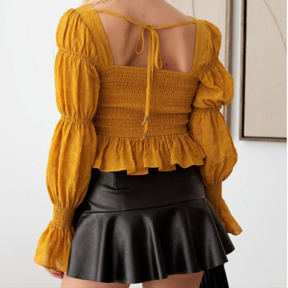 Boho shirred smocked Peplum top - Picture 6 of 7